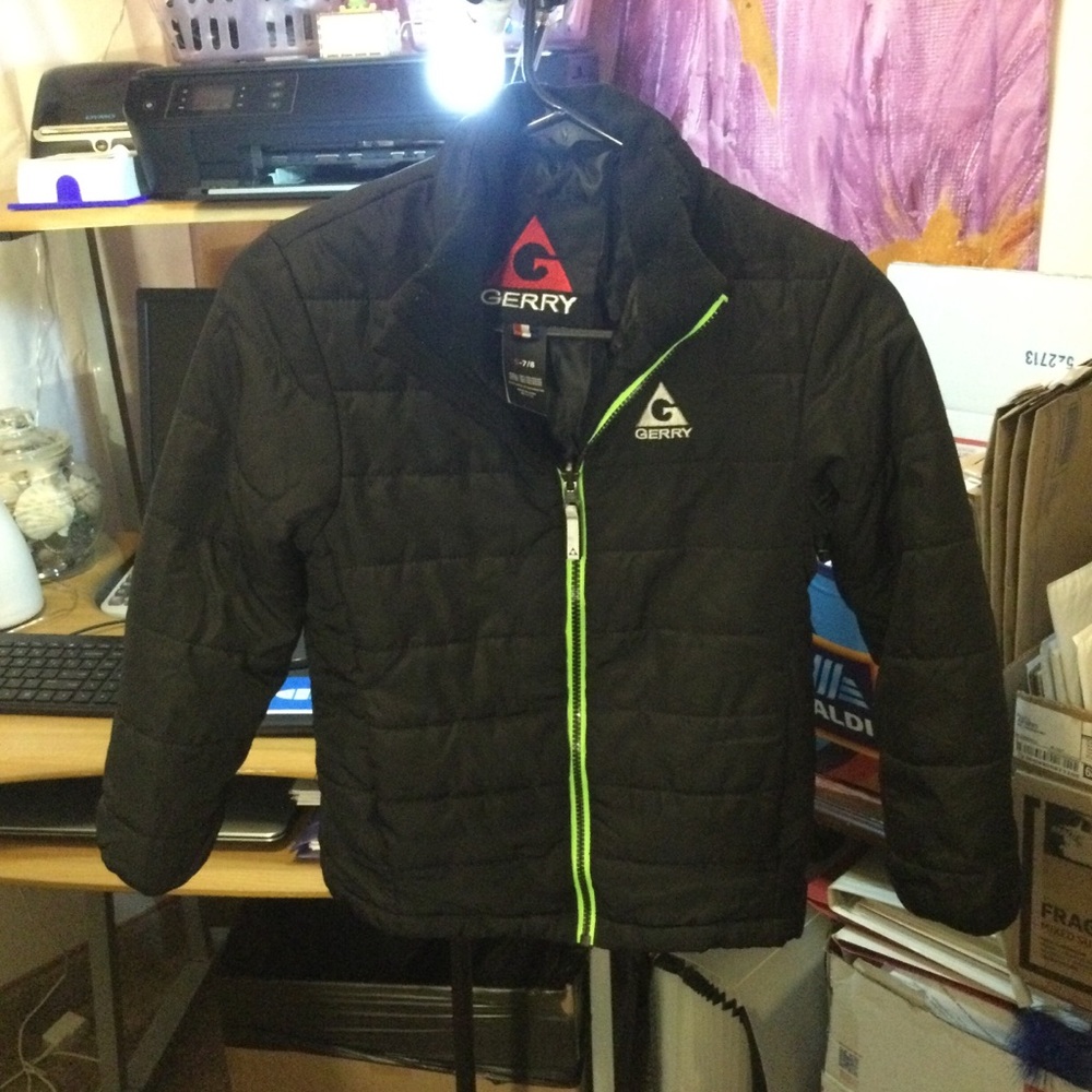 Gerry  Boys Black Quilted Coat with Lime Zip.